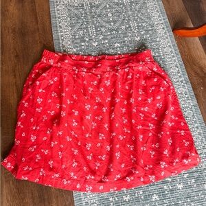 Floral Red Linen Blend Skirt